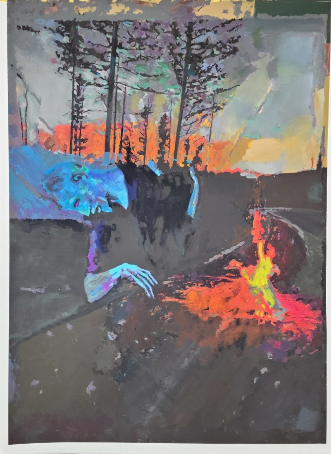 Montana Picasso — Gouache on 140 lb cold press paper (22" × 30") painting by Ben Banker, Montana series